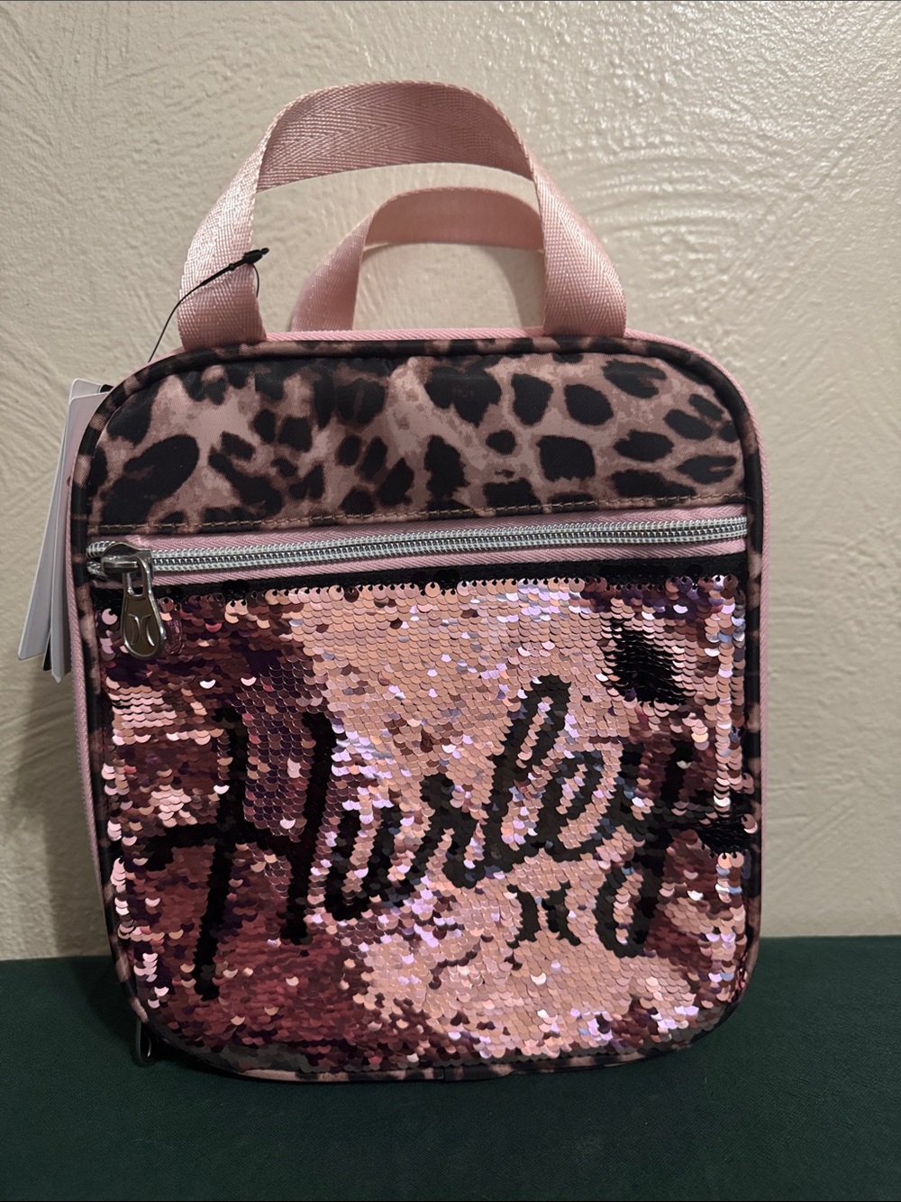Hurley Pink Sequin Leopard Lunch Bag